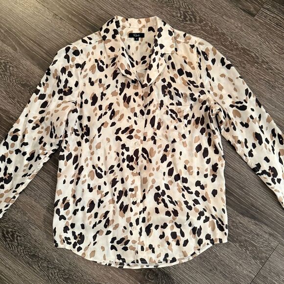 Rails Rebel Natural Abstract Animal Spotted 100% Silk Blouse - Picture 3 of 9